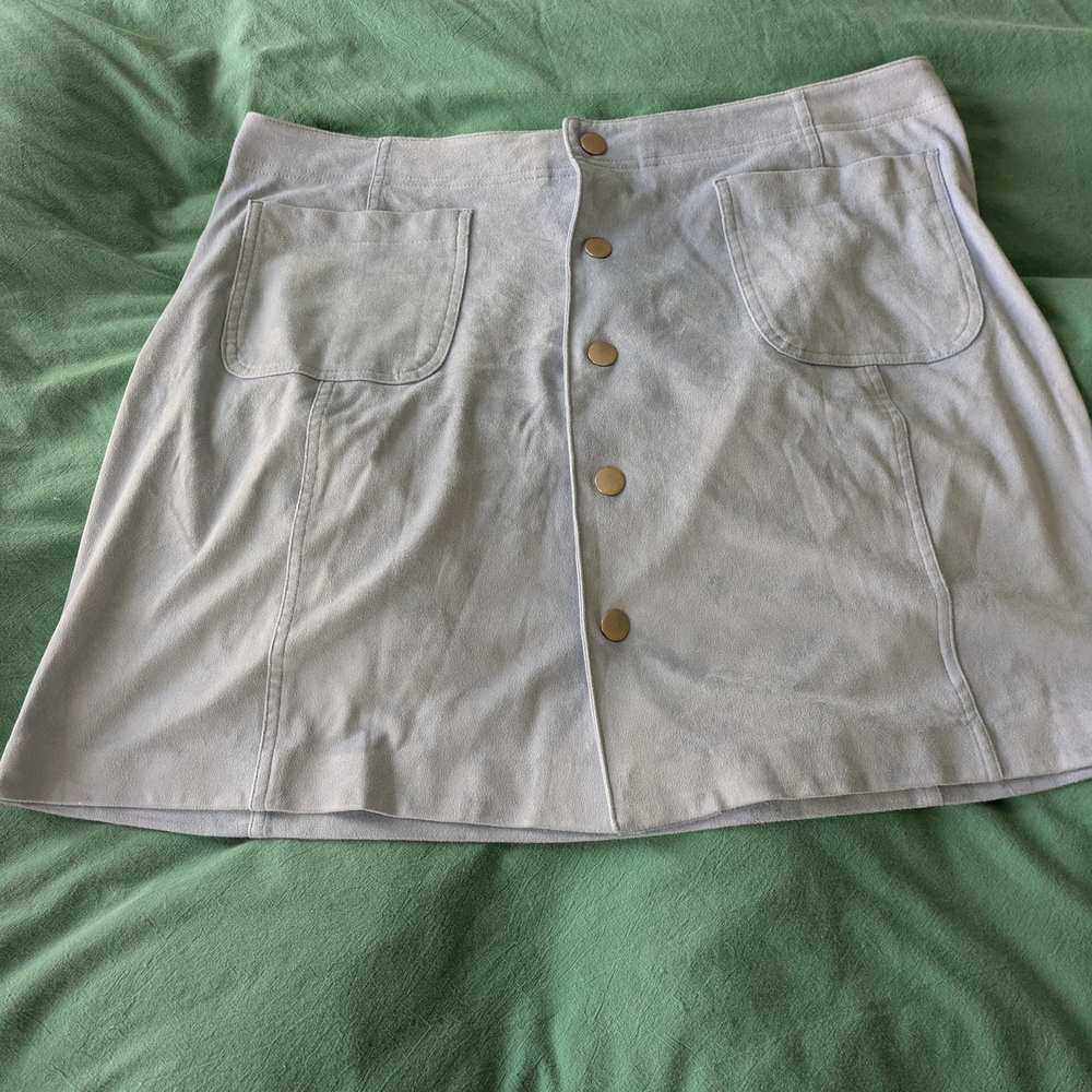 Belle Sky Light Blue Button-Front Mini Skirt 16 - Picture 2 of 6